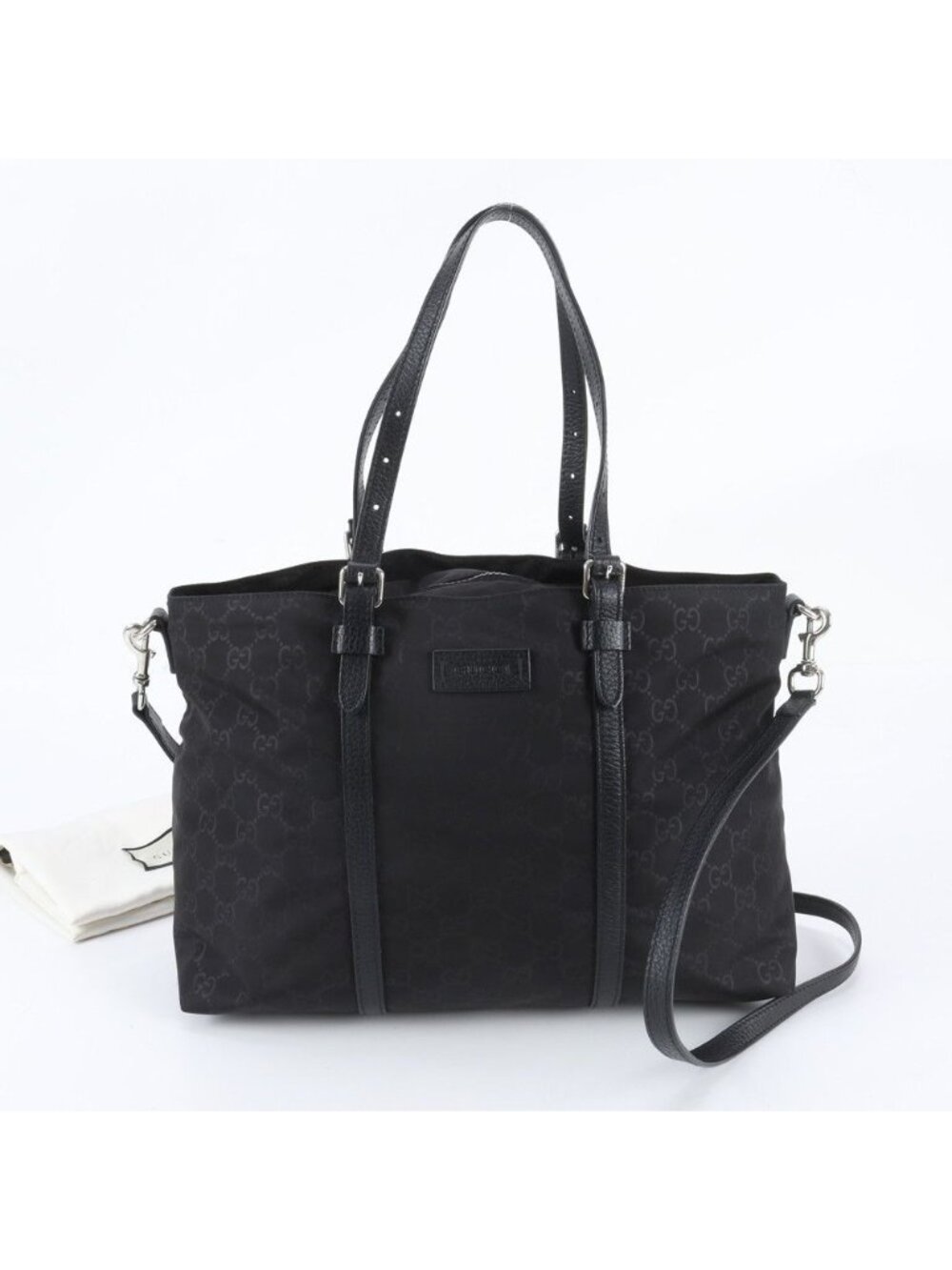 Gucci GG Nylon Leather 2-Way Shoulder Bag Crossbody Tote Black